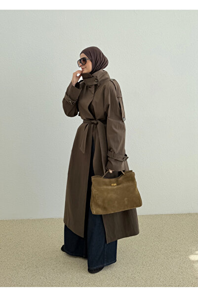 MODA AKSA 9781 SELECTİON - UZUN PREMİUM OVERSİZE TRENÇKOT KAHVERENGİ