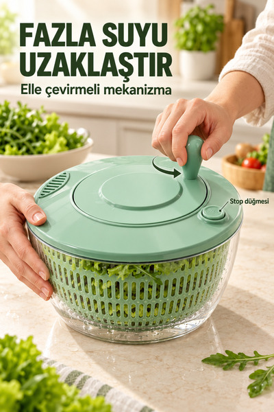 indirimsevinci 6 Aparatlı Manuel Salata ve Sebze Kurutucu, Hazneli Rende Dilimleyici ve Yumurta Ayırıcı Set