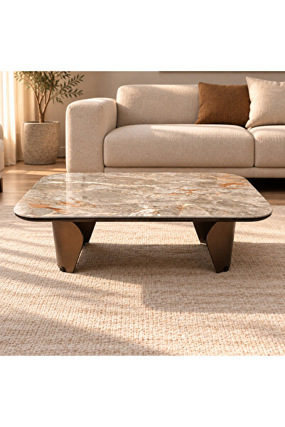 indes home Verona Porselen & Mermer Orta Sehpa 100 cm Çapında