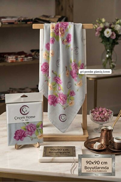 ÇEÇEN HOME قطعة واحدة من غطاء الرأس المعطر المستورد باللون الرمادي مع زخرفة و...