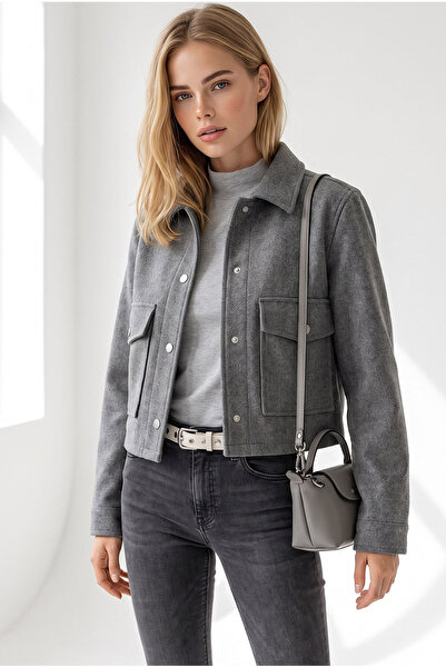 Olalook Women's Smoked Unlined Crop Cashmere Jacket with Pockets Ckt-19000545
