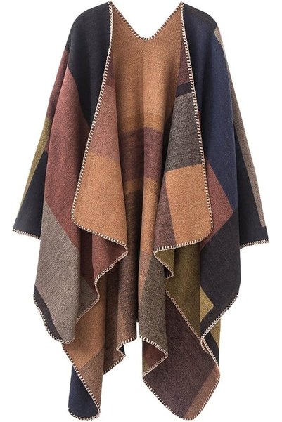 Urban CoCo Women's Color Block Shawl Wrap Open Front Poncho Cape