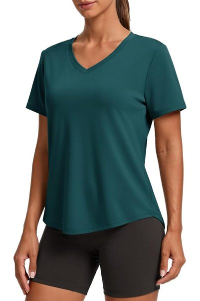 GENERAL PINSPARK V Neck Workout Tops for Women Short Sleeve Quick Dry Shirts