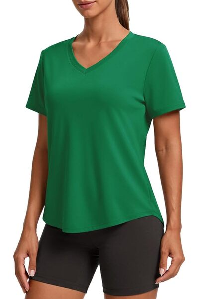 GENERAL PINSPARK V Neck Workout Tops for Women Short Sleeve Quick Dry Shirts