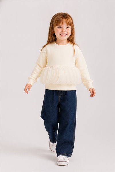 NK Baby Girl Crepe Sweatshirt 1-4 Years Old Cream