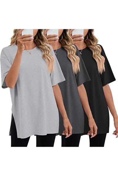 GENERAL Huukeay Pack Women's Oversized Gym T Shirts Cotton Short Sleeve Side ...