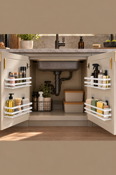 Wirewel Four Easy-To-Install Stainless Metal Cabinet Organizer Shelves, 4 Adhesive Kitchen Organizers