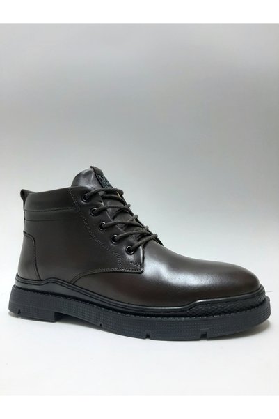Red Walker Genuine Leather Lace-Up Zippered Fur Inside Anti-Slip Sole Brown Winter Men's Boots