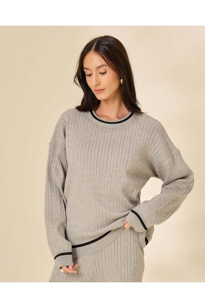 REDTAG Women Grey Textured Crew Neck Sweater