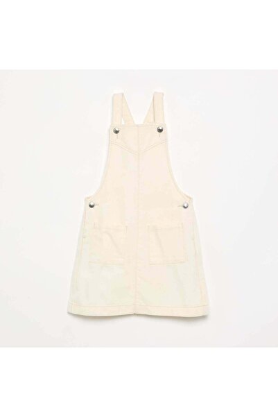 KIABI Solid Twill Pinafore Dress White