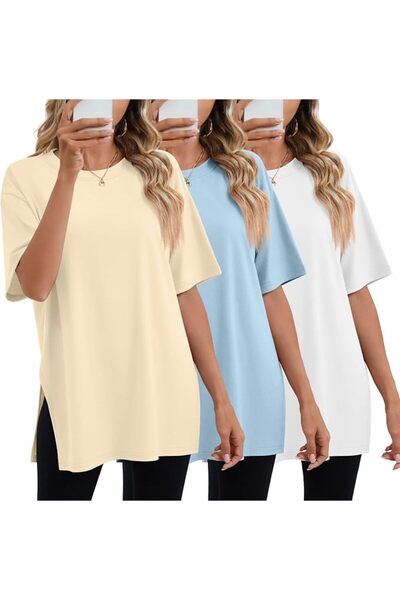 GENERAL Huukeay Pack Women's Oversized Gym T Shirts Cotton Short Sleeve Side ...