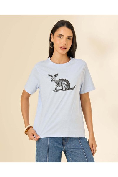 REDTAG Women Blue Printed T-Shirt