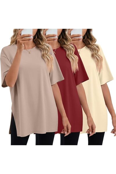 GENERAL Huukeay Pack Women's Oversized Gym T Shirts Cotton Short Sleeve Side ...