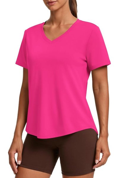 GENERAL PINSPARK V Neck Workout Tops for Women Short Sleeve Quick Dry Shirts