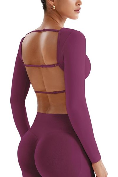GENERAL YEOREO Women's Backless Long Sleeve Adjustable Straps Seamless Crop T...