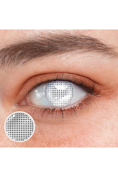 Fancy Look White Mesh - Lentile de contact colorate albe orb, pachet cu supor...