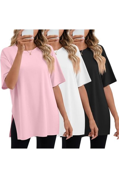 GENERAL Huukeay Pack Women's Oversized Gym T Shirts Cotton Short Sleeve Side ...