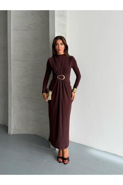ALPŞAN TİCARET Women's Long Sleeve Belted Draped Midi Dress – Stylish and Ele...