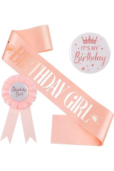 GENERAL Dacitiery Birthday Girl Satin Sash, Birthday Girl Badge Set Rose Gold...
