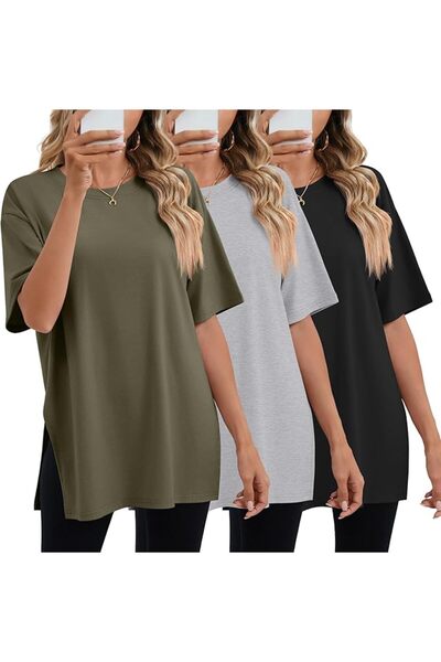 GENERAL Huukeay Pack Women's Oversized Gym T Shirts Cotton Short Sleeve Side ...