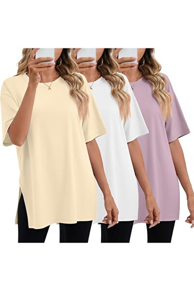 GENERAL Huukeay Pack Women's Oversized Gym T Shirts Cotton Short Sleeve Side ...