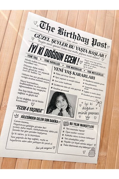 Pankart Evi Kız Çocuk Doğum Günü Partisi Gazete Sayfası 10 adet - A5 ölçüsü Tek Yön - Happy Birthday Yaş Günü Doğumgünü