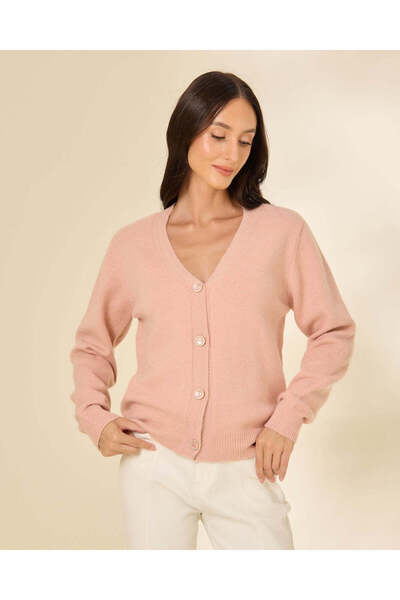 REDTAG Women Pink Knitted V-Neck Sweater