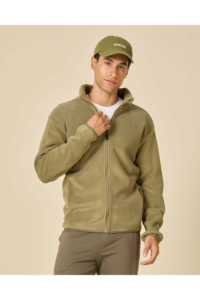 REDTAG Men Green Full-Zip Polar Fleece Jacket