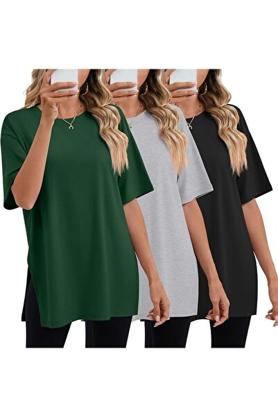 GENERAL Huukeay Pack Women's Oversized Gym T Shirts Cotton Short Sleeve Side ...