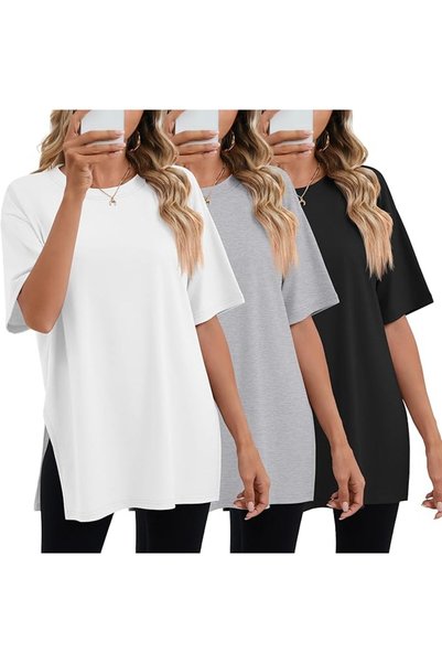 GENERAL Huukeay Pack Women's Oversized Gym T Shirts Cotton Short Sleeve Side ...
