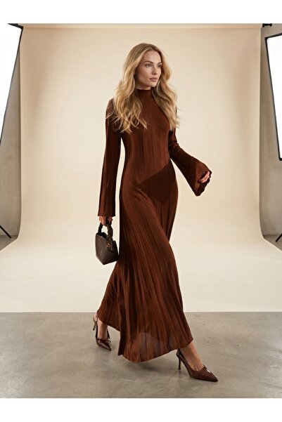 liva triko Women's Tricot Long Dress with Twill