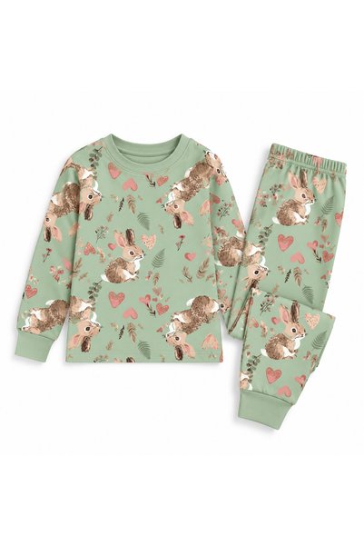 pijamino Girl's 100% Cotton Diamond Kids Cute Rabbit Pattern Long-Sleeved Pajama Set