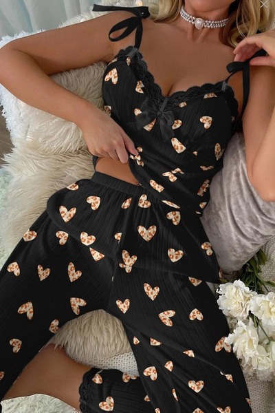 Zaya Homewear Σετ Πιτζάμες Love Black 2 με Τιράντες