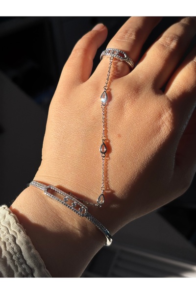 MODA Steel Shahmeran Bracelet Ring Set Silver Color with Chain Elegant Women's Jewelry