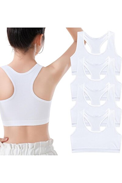 TERRIFI ExcellaElite 4 Pack White Girls Sports Bras, Soft Cotton Crop Tops fo...