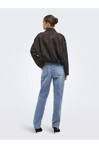 ONLY Onlmoon-Stina Women's Faux Suede Bomber Jacket Chocolate Torte Brown