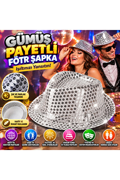 NW NessiWorld Pălărie Fedora cu paiete Disco Star Silver Mărime Adult