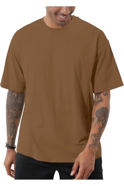 GENERAL Men's Fashion Loose Fit Crewneck Solid T-Shirt Athletic Lightweight S...