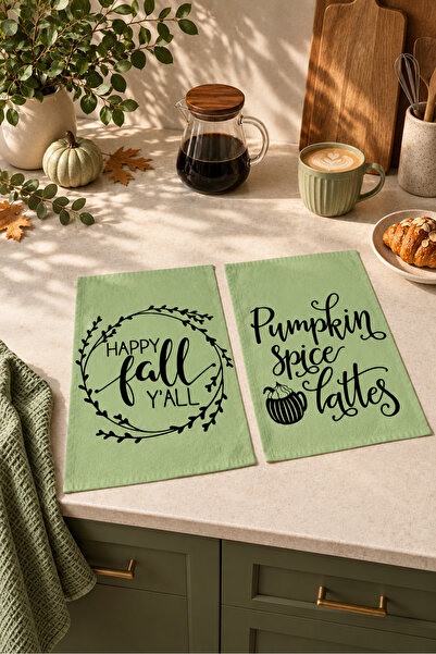 milbaygrup Sage Latte Green Autumn Lettering Patterned 2-Piece Kitchen Towel ...