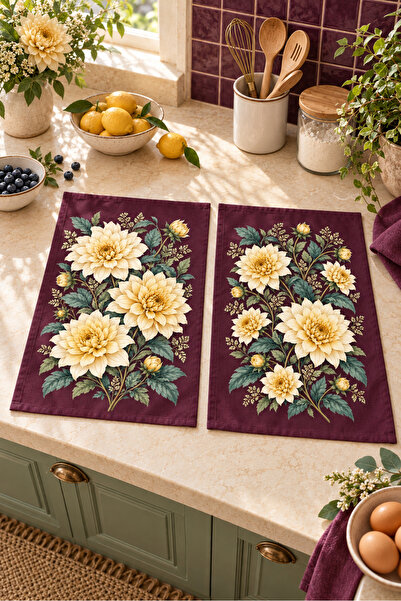 milbaygrup Dahlia Plum Star Flower Patterned 2-Piece Kitchen Towel Set 35X55