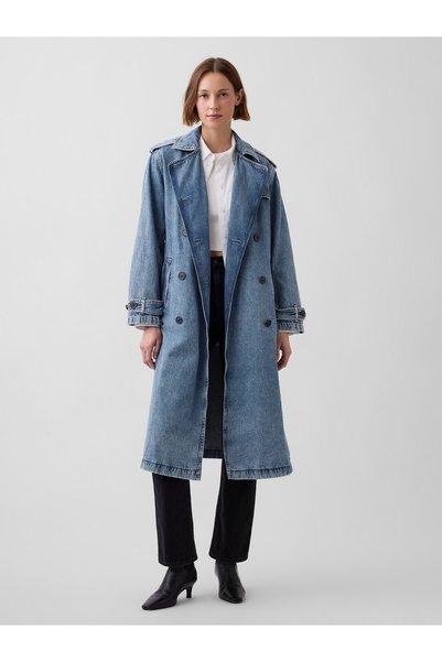 GAP Kadın Mavi Longline Icon Denim Trençkot