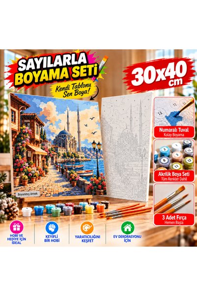 MEKSAPP İSTANBUL MANZARASI 30X40 CM SAYILALA BOYAMA SETİ- TUVAL AKRİLİK BOYA ...
