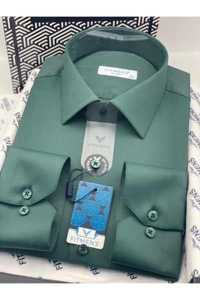 Fitmens Classic Long Sleeve Pocketless Lycra Comfortable Fabric Men's Shirt Fs-004517 - Dark Green