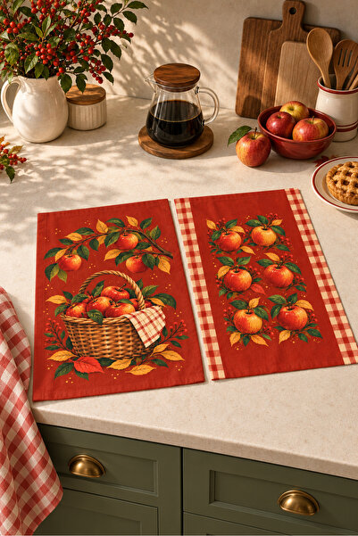 milbaygrup Picnic Elma Desenli 2'li Mutfak Havlusu Seti 35x55