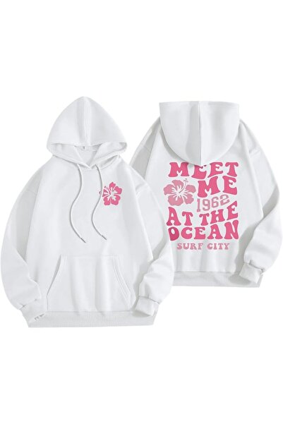 GENERAL Cute Pink Flower Hoodie for Woman Preppy Sweatshirts Trendy Puff Prin...