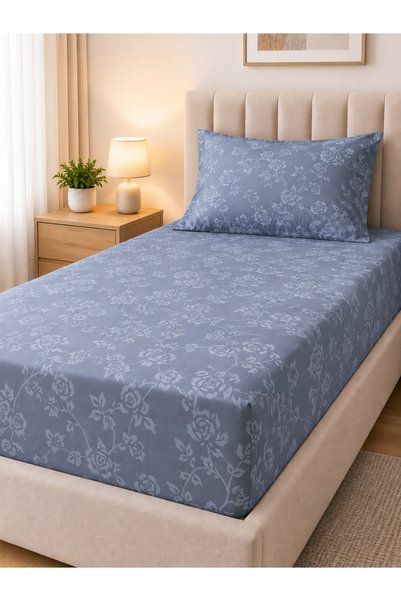 zeetwo Bedsheet Set, Teal Blue Floral Pattern, 100% Cotton, 95 GSM