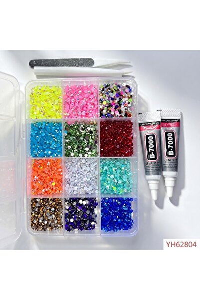 KAZUKO Colorful Crystal Glass Stone Kit for Decorations and DIY Crafts with Glue - 12 Colors
