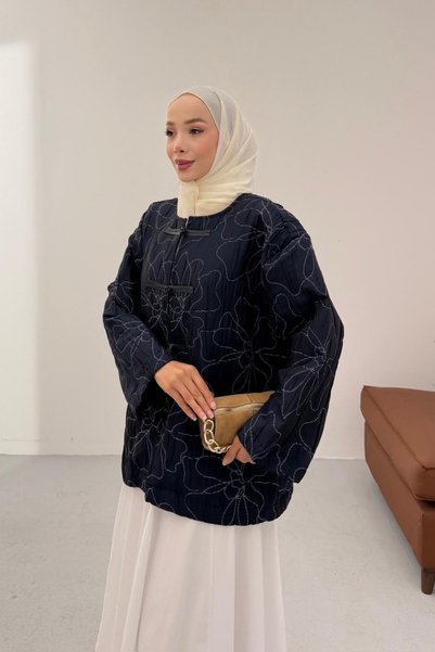fushya design Japon Düğmeli Çiçek Nakışlı Ceket