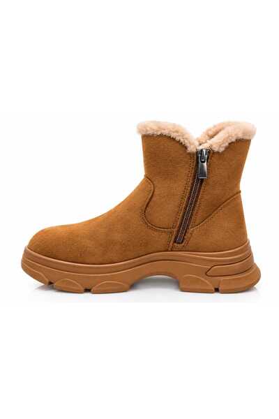 Koray Shoes Kadın Süet İçi Kürklü Kalın Tabanlı Fermuarlı Kışlık Bot