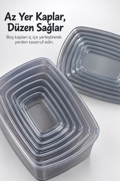 Meleni Home 6-Piece Rectangular Storage Container - Microwave Safe Diffriz Organizer Leak-Proof Food Organizer Anthracite